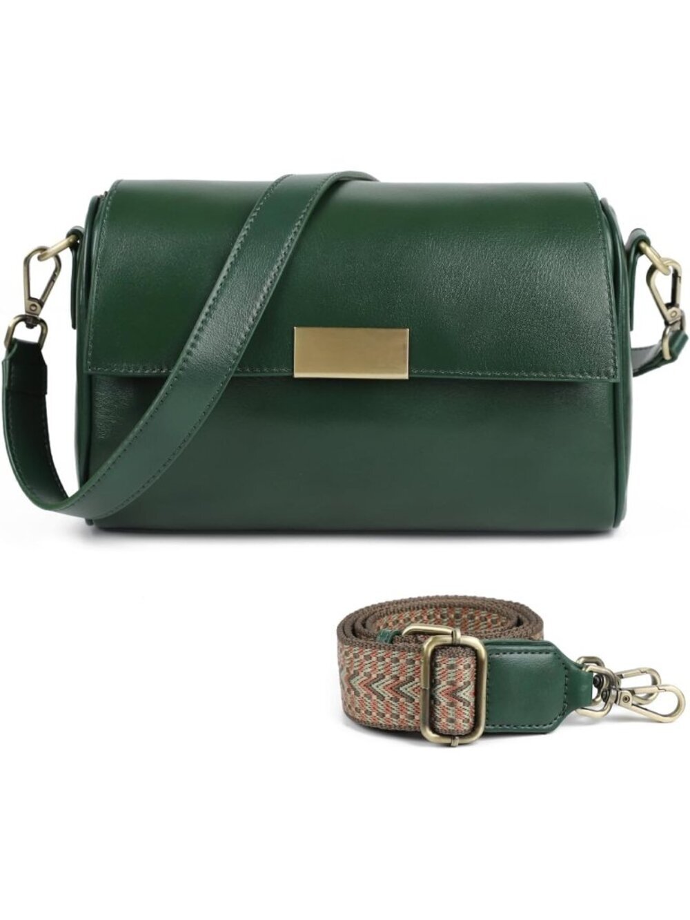 Women's Green Genuine Leather 2 Styles Straps Multiple Pockets Crossbody Bag